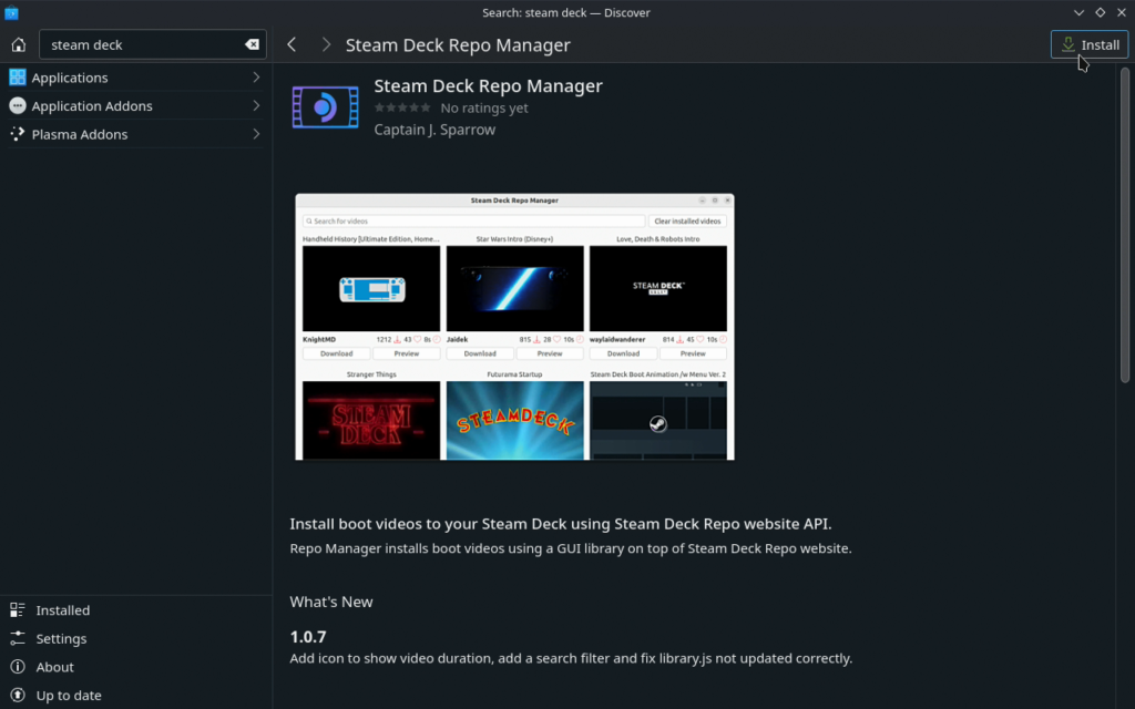 Steam Deck Repo Manager for Boot Videos in Discover