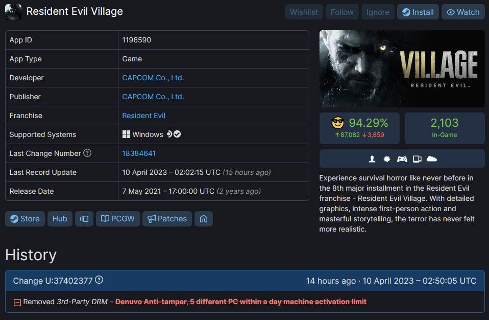 Resident Evil Village SteamDB