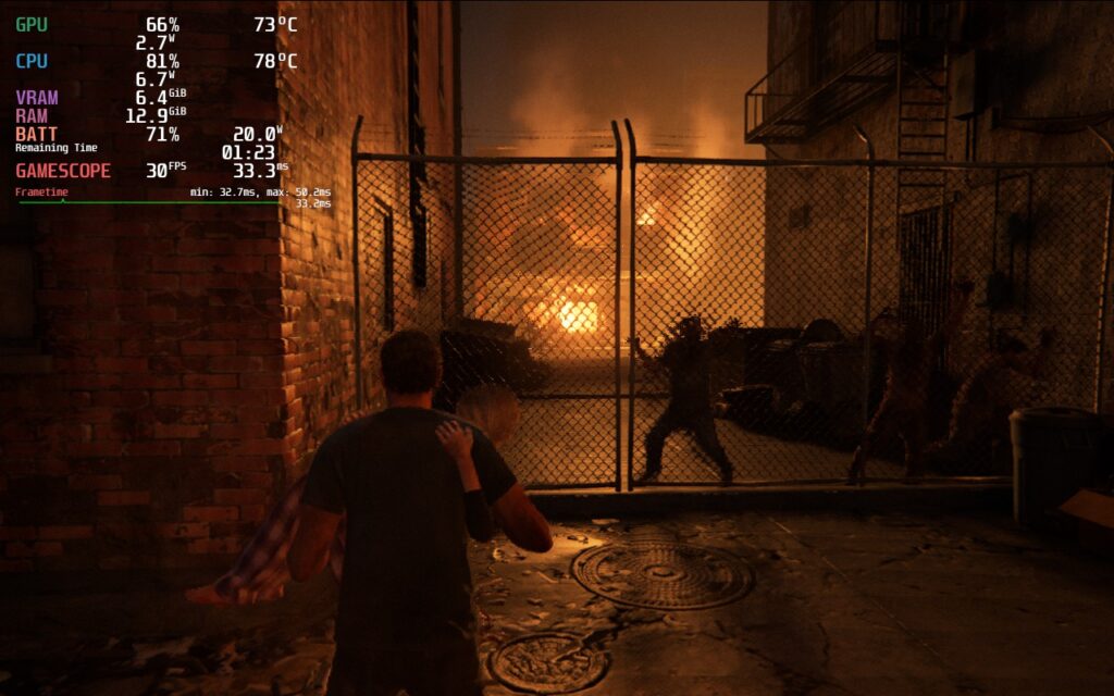 The Last of Us Part 1 (update 1.1.2) on Steam Deck/OS in 800p 30+