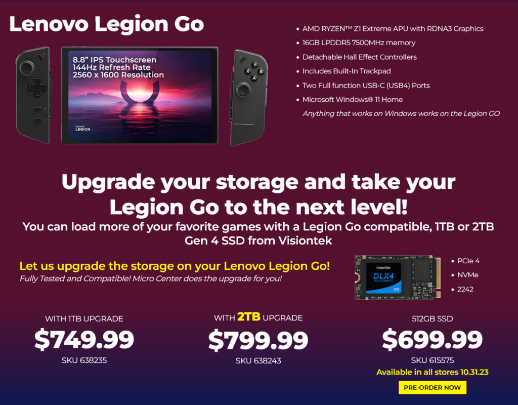 Lenovo Legion Go With Ryzen Z1 Extreme APU, Detachable Controllers