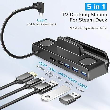 JSAUX Docking Station Compatible with Steam Deck, 7-in-1 Steam Deck Dock  with 4K@60Hz HDMI & DisplayPort, Gigabit Ethernet, 3 USB-A 3.2 and USB-C  100W
