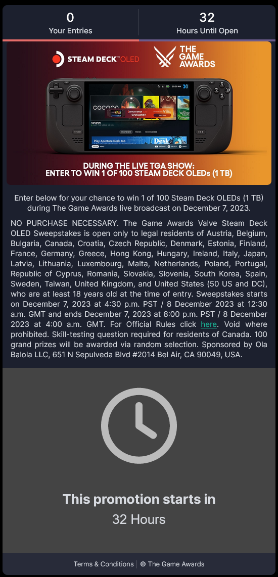 The Game Awards is Giving Away 100 Steam Deck OLEDs During Show Steam