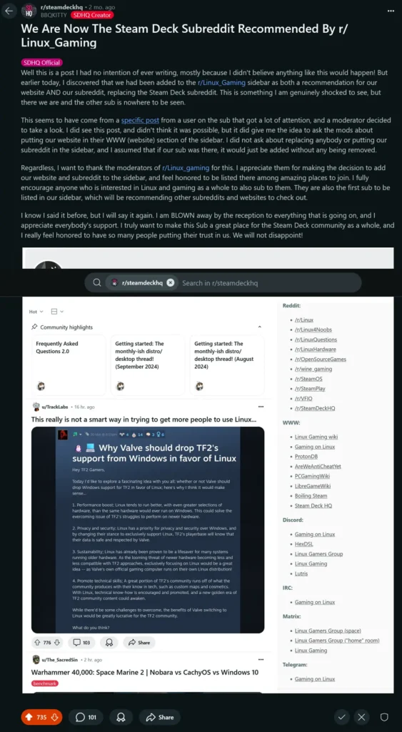 Screenshot 2024 11 04 at 05 00 27 We Are Now The Steam Deck Subreddit Recommended By r Linux Gaming r steamdeckhq