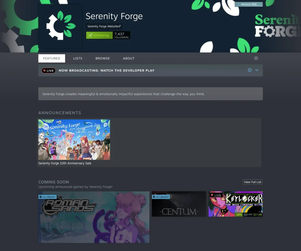 Screenshot 2024 11 05 at 03 01 28 Steam Developer Serenity Forge