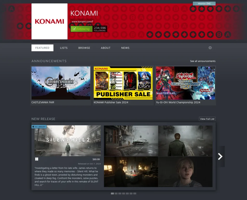 Screenshot 2024 11 05 at 03 09 08 Steam Developer KONAMI