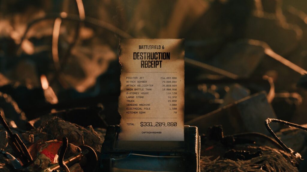 Battlefield 6 Destruction receipt