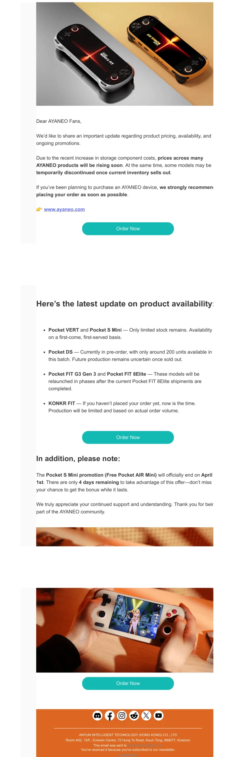 AYANEO Increasing Handheld Prices "Soon" Due To Rising Storage Component Costs 1 AYANEO Announcement