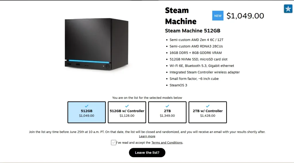 The Steam Machine Will Start At $1,049 And Shipments Begin Next Week 1 Steam Machine 512GB Price
