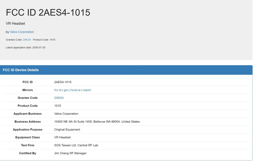 The Steam Frame Officially Has FCC Certification To Sell In The USA 1 Screenshot 30 7 2026 4026 fccid.io